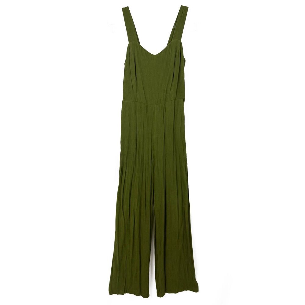 MARKET & SPRUCE Jaida Smocked Back Jumpsuit S Olive Green Wide Leg EUC B75